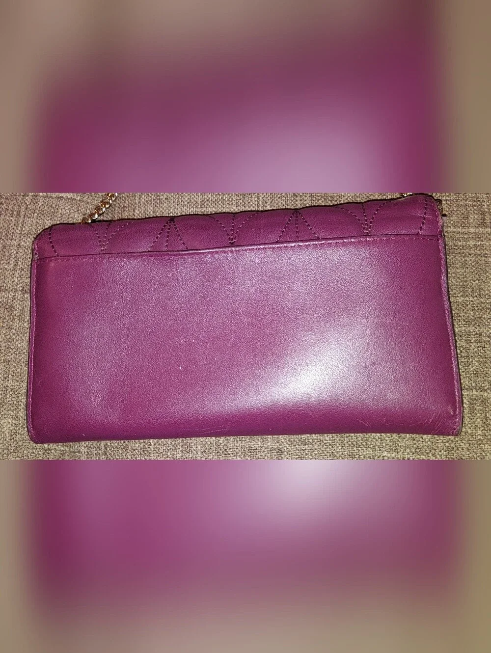 Kate Spade Quilted Wallet Purse in Deep Plum with Gold Chain Strap
